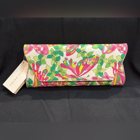 Trina Turk Handbags - Trina Turk Vibrant Floral Clutch - Pink and Green NWT